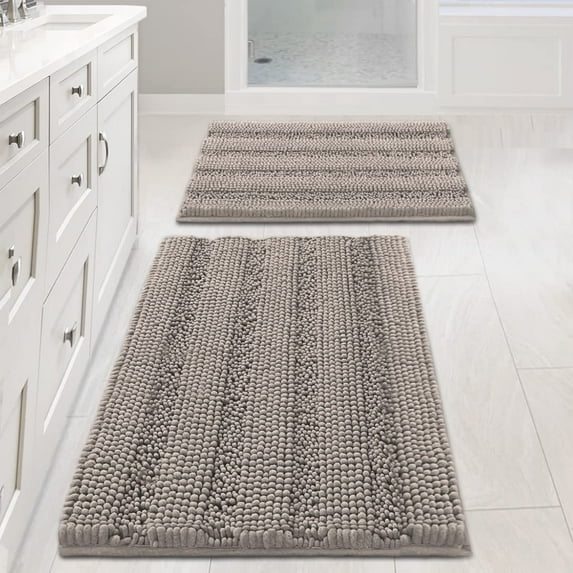 Taupe Bathroom Rugs Bath Mat Set, Bath Mats for Bathroom Non Slip, Bathroom Rug Sets 2 Piece Thick Shaggy Chenille Bathroom Rugs Double Vanity Bathroom Rug(20" x 32"/17" x 24")