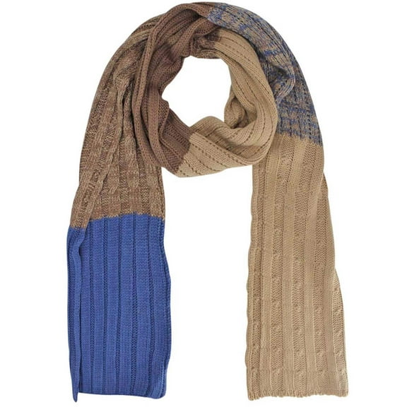 Taupe Blue Brown Color Block Winter Knit Unisex Scarf