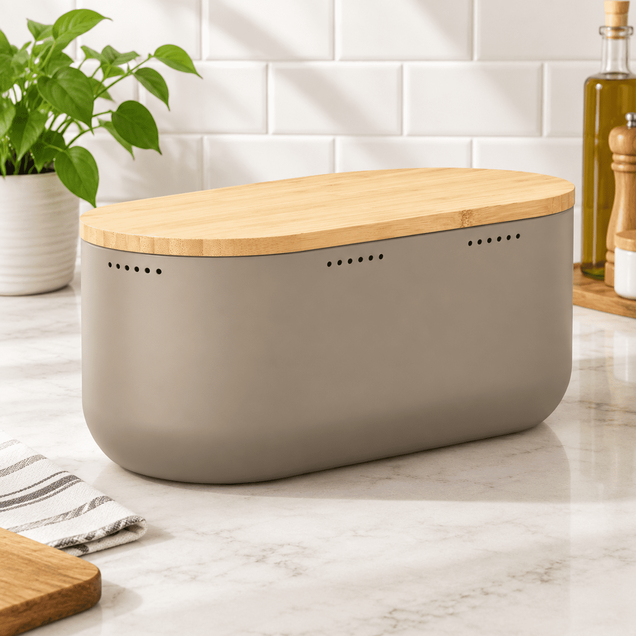 Taupe Brown Bread Box for Kitchen Countertop, 14.13 x 7.87 x 6.81 Inch ...