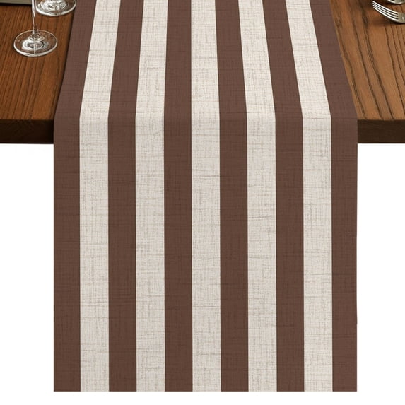 Taupe Brown Stripe Beige Striped Burlap Cotton Table Runner 13x72 ...