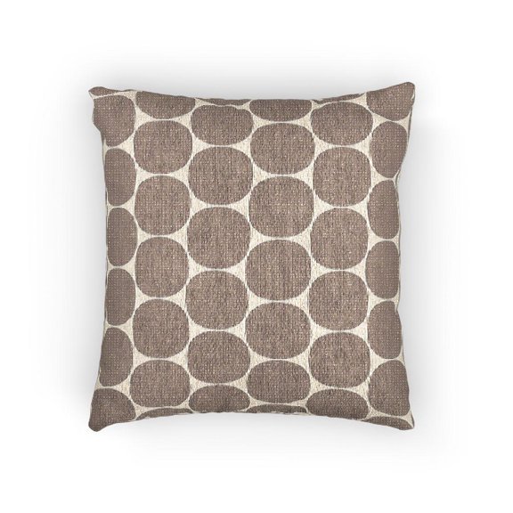 Taupe Brown and Cream Irregular Rounded Square Grid Woven Pillow, Cotton-Polyester Shell