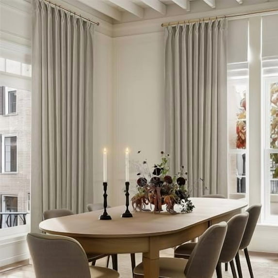 Taupe Burlywood Pinch Pleat Linen Curtains 120 Inches Long 60 Inch Wide for Patio Sliding Door Light Filtering Semi Sheer Pleated Drapes Back Tab Extra Wide 60 x 120 Curtain for Living Dining Room
