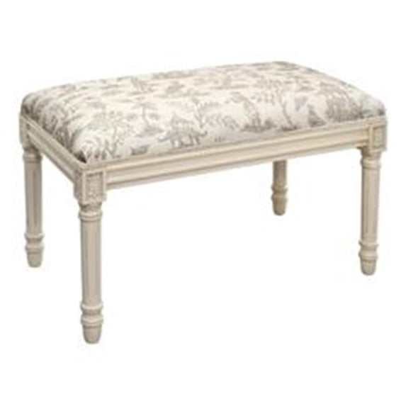 Taupe Cathay Upholstered Wooden Bench, Antique White