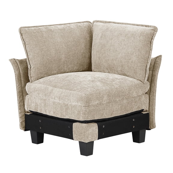 Taupe Chenille Corner Chair, Modern Reversible Back Sofa Seat with Plush Cushions for Living Room