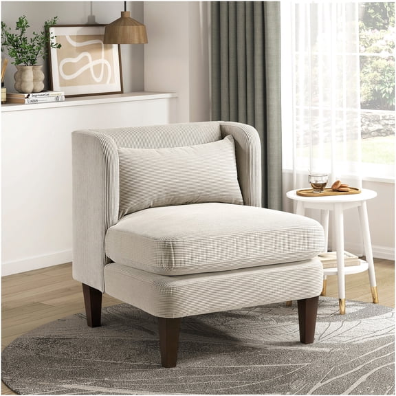 Taupe Corduroy Modern Accent Chair with Cushion Seat for Living Room, Bedroom, or Office