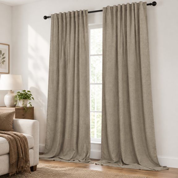 Taupe Curta90 Inch Length 2 Panels Set Linen Light Filtering Sheer Brown For Living Room Bedroom Coffee Colored Primitive Drapes P