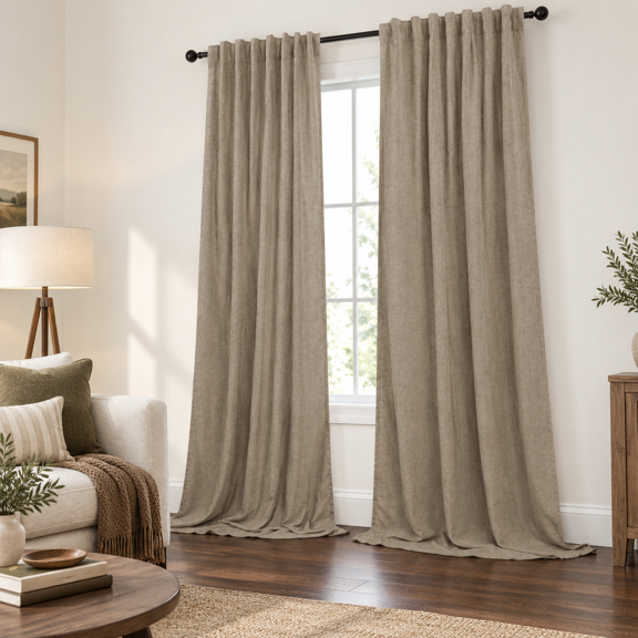 Taupe Curta90 Inch Length 2 Panels Set Linen Light Filtering Sheer Brown For Living Room Bedroom Coffee Colored Primitive Drapes P