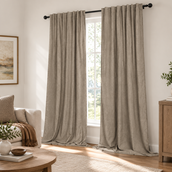 Taupe Curta90 Inch Length 2 Panels Set Linen Light Filtering Sheer Brown For Living Room Bedroom Coffee Colored Primitive Drapes P