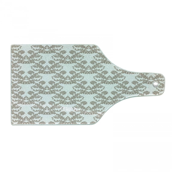 Taupe Cutting Board, Rococo Style Flourishing Flowers Imperial Pattern Old Fashioned Classy Tile Delicate, Tempered Glass Cutting and Serving Board, Wine Bottle Shape, Taupe White, by Ambesonne