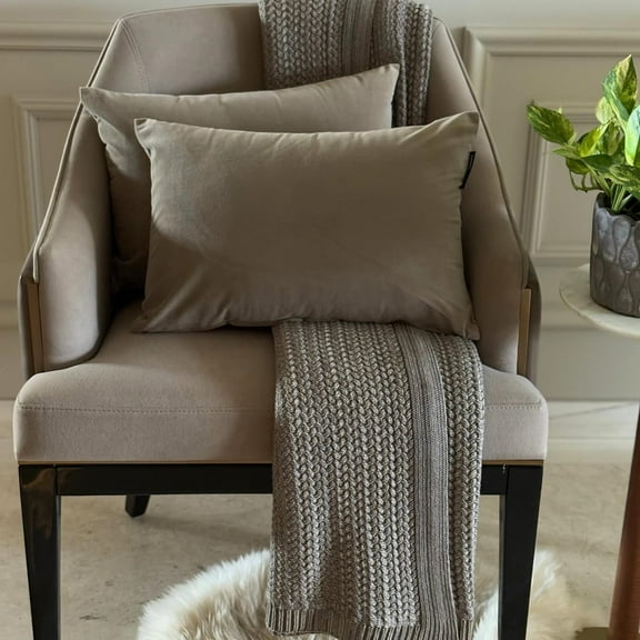 Taupe Decorative Lumbar Pillow Cover 12"x18" | Pack of 2 Modern Velvet Oblong Cushion Cover Solid | Plain Solid Pillowcases for Bed, Couch & Sofa, Modern Home Décor - Taupe Velvet Dream