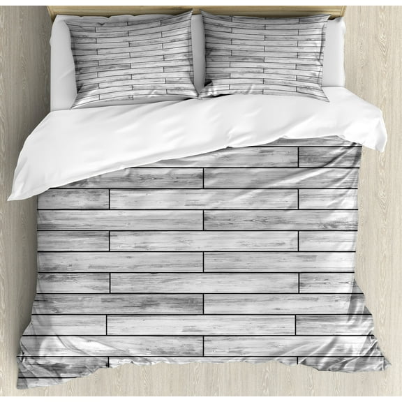 Taupe Duvet Cover Set, Picture of a Parquet Grey Wood Texture Rusty Retro Antique Aged Display Striped Tile, Decorative 3 Piece Bedding Set with 2 Pillow Shams, King Size, Taupe Grey, by Ambesonne