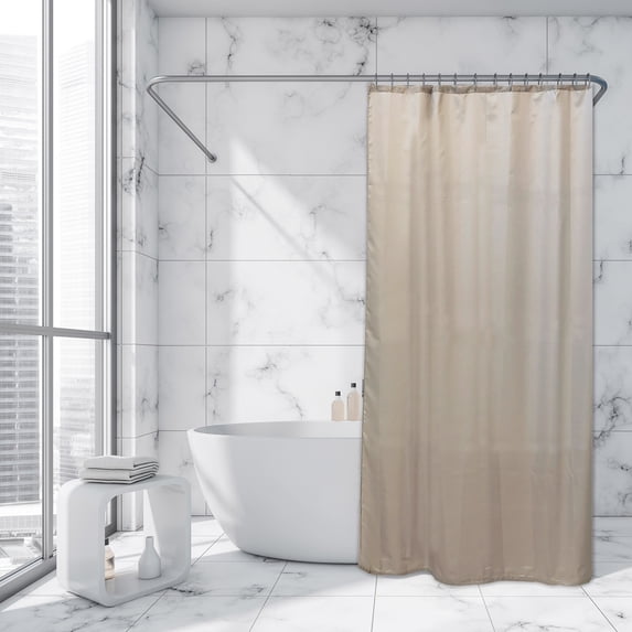 Taupe Extra Long Shower Curtain Polyester 12 Rings 79"L x 71"W