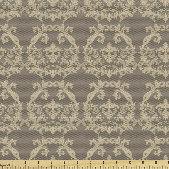 Ambesonne Victorian Fabric by the Yard Upholstery, Flora Baroque Classy, 10 Yards, Warm Taupe and Sand Brown
