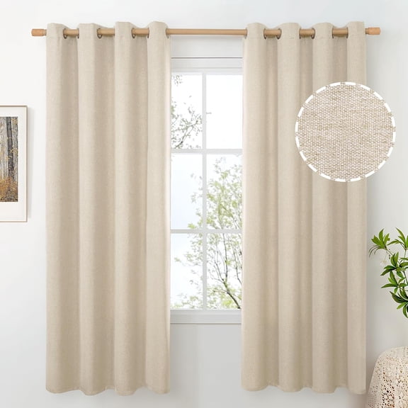 Taupe Faux Linen Curtains for Living Room 95 Inch Length 2 Panels Set, Burlap Textured Light Filtering Privacy Semi Sheer Thick Window Curtain Drapes for Bedroom Farmhouse, Each 52 Inch Wide