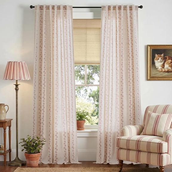 Taupe Floral Curtains Farmhouse Curtain Back Tab Drapes For Living Room Bedroom Light Filtering Vintage Rod Pocket Curtains Fall Decorations For Home