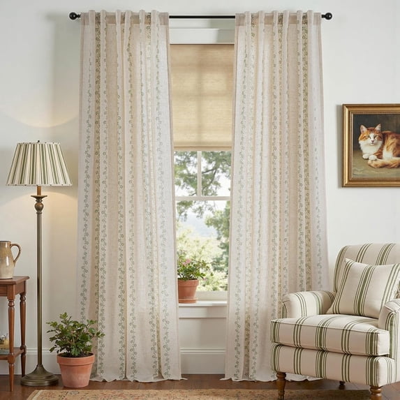Taupe Floral Curtains Farmhouse Curtain Back Tab Drapes For Living Room Bedroom Light Filtering Vintage Rod Pocket Curtains Fall Decorations For Home