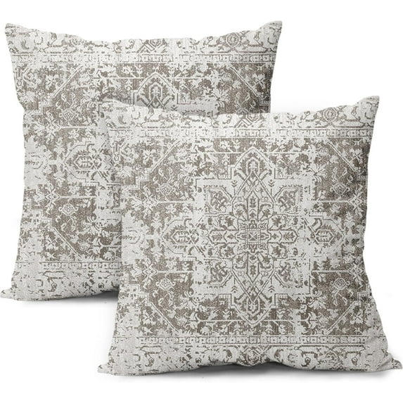 Taupe Gray Ethnic Boho Throw Pillow Covers 16X16 Inch Set of 2 Bohemian Carpet Pattern Vintage Pillow Cases Grey Floral Pillow Cover Farmhouse Home Decor for Sofa Couch Porch Outdoor