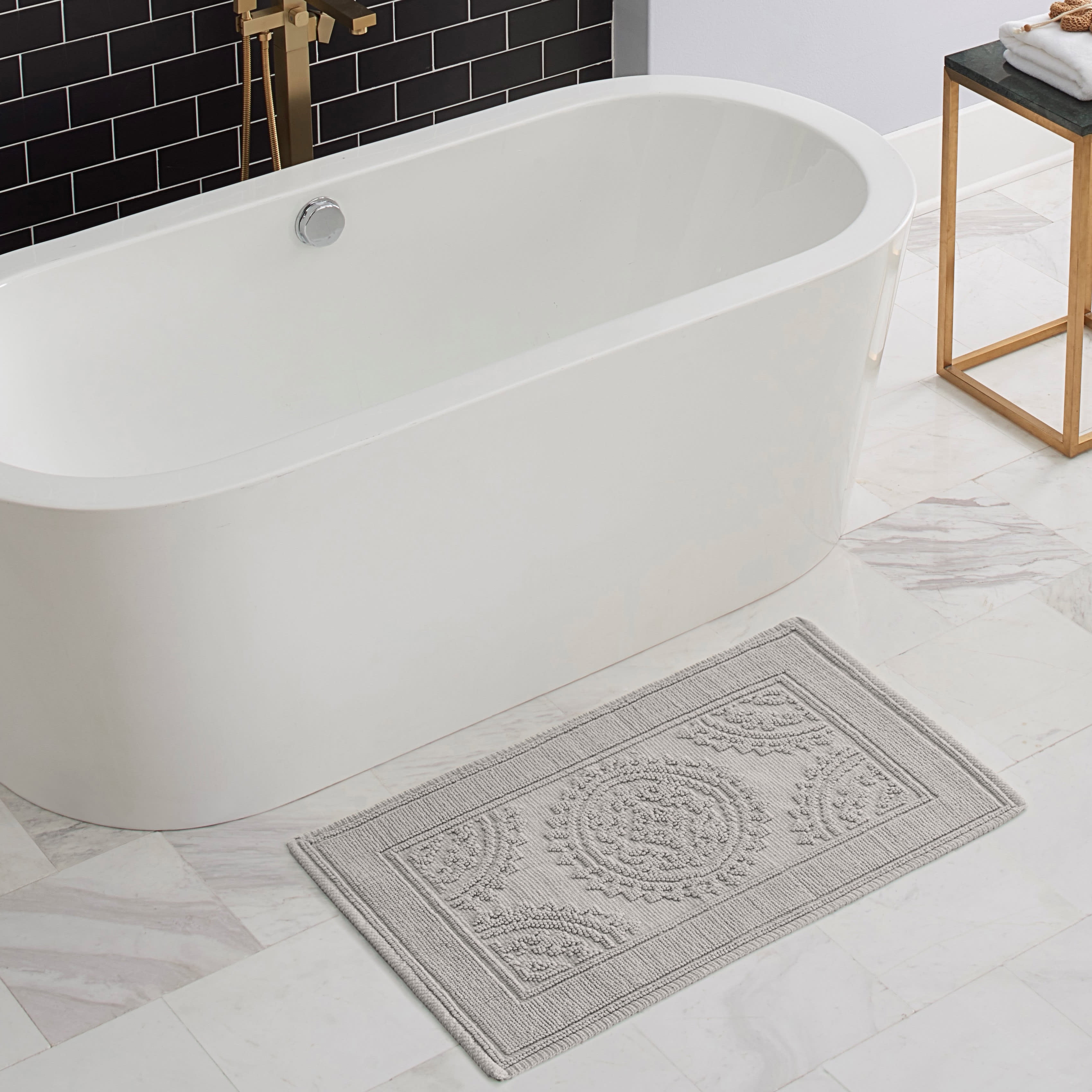 Taupe Grey, Medallion, 21" x 34" Bath Rug, Jean Pierre