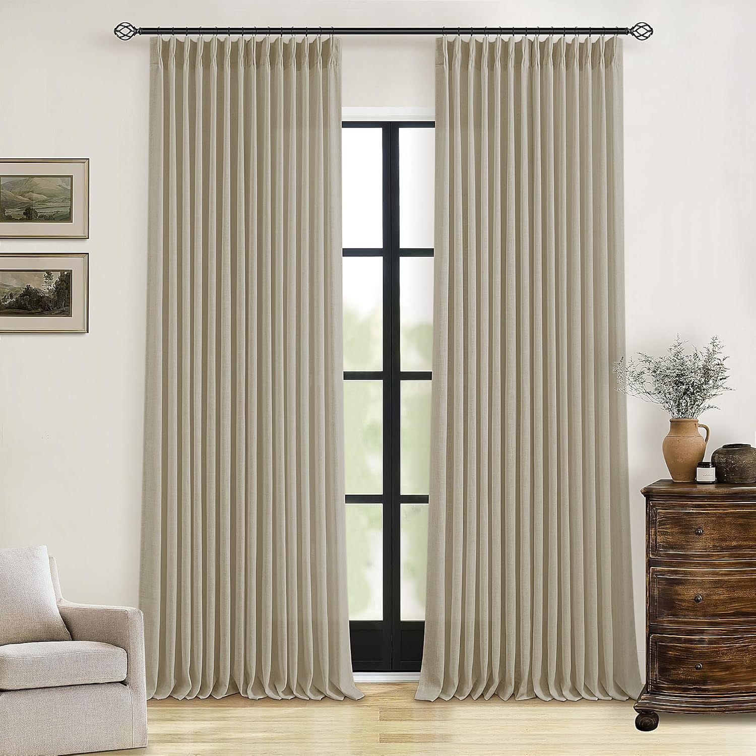 Taupe Khaki 120 Inch Long Curtains Extra Long Linen Pinch Pleated