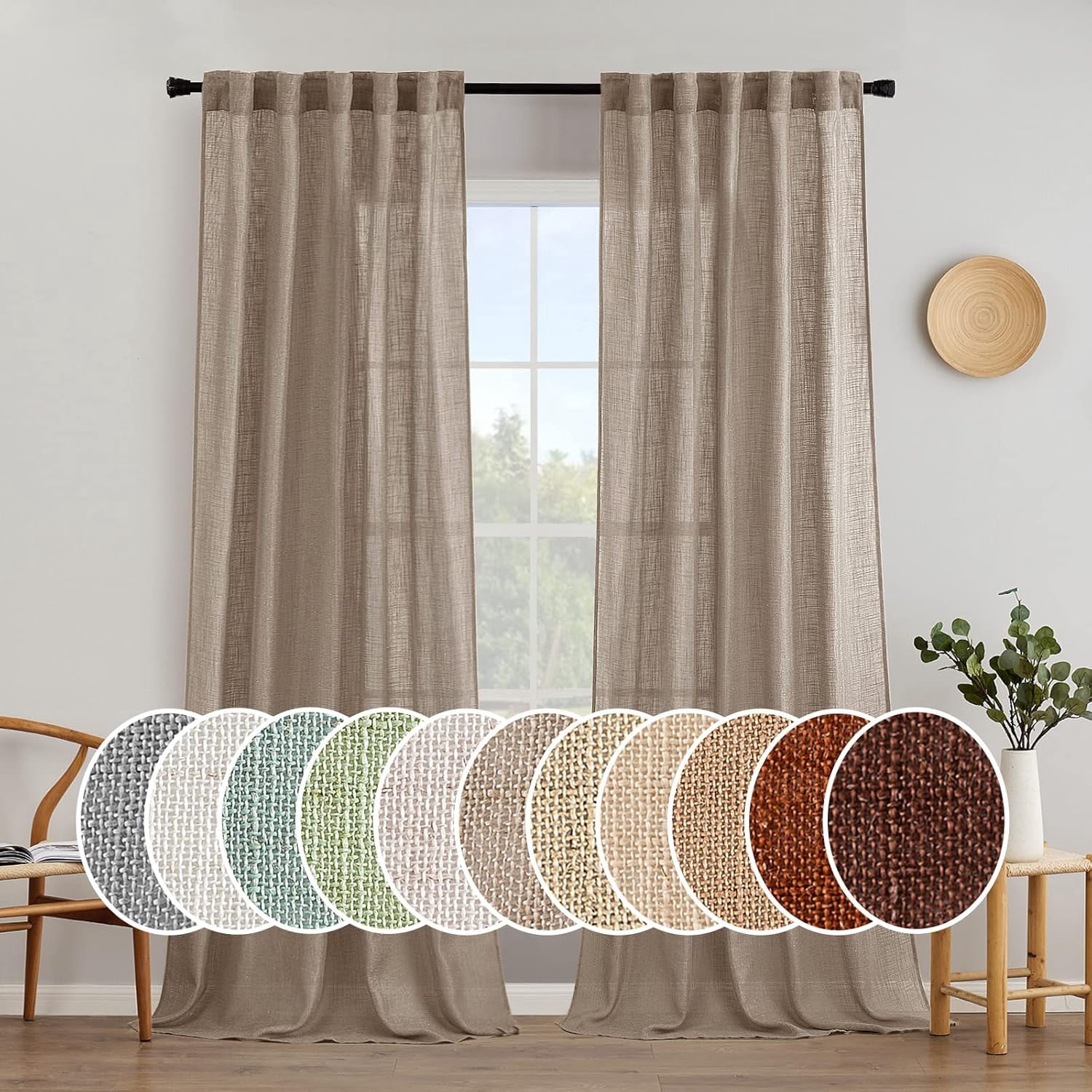 Taupe Linen Curtains 108 Inches Long for Bedroom Living Room, Soft ...