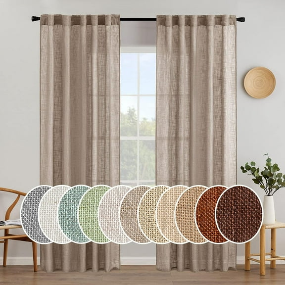 Taupe Linen Curtains 84 Inch Length for Bedroom Living Room, Soft Thick Textured Window Drapes Semi Sheer Light Filtering Back Tab Rod Pocket Burlap Look Farmhouse Country Decor, 2 Panels