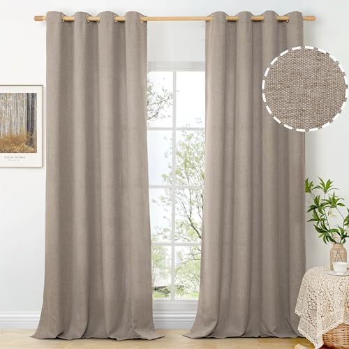 Taupe Linen Curtains for Living Room 90 Inch Length 2 Panels Set, Country Rustic Window Drapes Textured Light Filtering for Bedroom Laundry Privacy, Each 52 Inch Wide