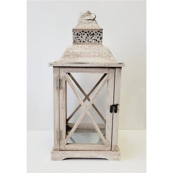 Taupe Metal & Wooden Lantern