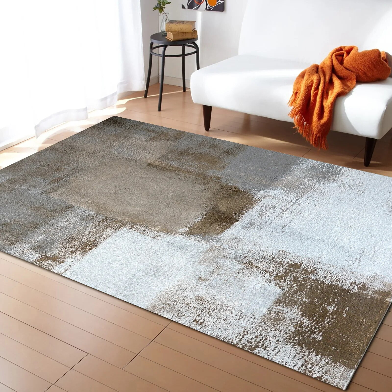 Taupe Modern Abstract Art Living Room Carpet Coffee Table Floor Mat