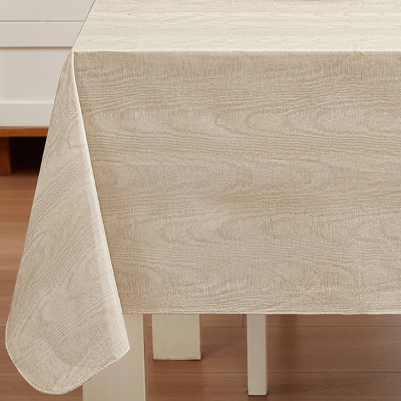 Taupe Moire Wavy Solid 60 x 120 inch Rectangle Vinyl Dining Tablecloth with Flannel Backing