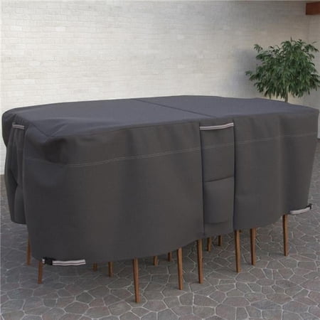 Taupe Oval or Rectangle Durable & Water Resistant Fabric Premium Outdoor Patio Table & Chair Cover, Large