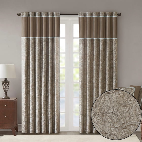 Taupe Paisley Jacquard Curtain Panels (Set of 2), Elegant Damask Woven Window Curtains