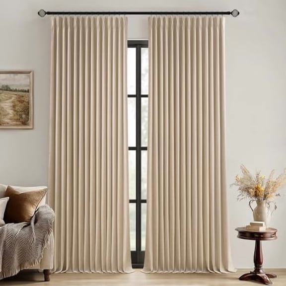Taupe Pinch Pleated 100% Blackout Linen Curtains 108 Inch Long 2 Panels Set, Black Out Memory Trained Pleat Curtains Light Blocking Room Darkening Drapes for Bedroom Living Room Window