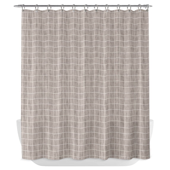Taupe Plaid Shower Curtain - Water Repellent Fabric Shower Curtains Washable, Farmhouse Buffalo Checkered Gingham Decorative Polyester Cloth Bathroom Curtains Modern Bath Decor 72"x72"