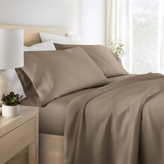 Noble Linens Rayon from Bamboo 4 Piece Luxury Bed Sheet Set, Taupe, Twin
