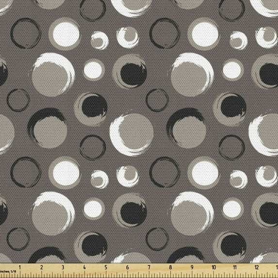 Ambesonne Taupe Fabric by the Yard Upholstery, Dots Brushstrokes Grunge, 2 Yards, Black White Taupe