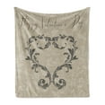 thumbnail image 1 of Taupe Soft Flannel Fleece Throw Blanket, Happy Valentine's Day Hand Writing Laurel Leaves Forming a Heart Victorian, Cozy Plush for Indoor and Outdoor Use, 50" x 70", Taupe Tan, by Ambesonne, 1 of 6