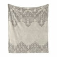 thumbnail image 1 of Taupe Soft Flannel Fleece Throw Blanket, Lace Like Framework Borders with Details Delicate Intricate Retro Dated Print, Cozy Plush for Indoor and Outdoor Use, 50" x 60", Taupe, by Ambesonne, 1 of 6
