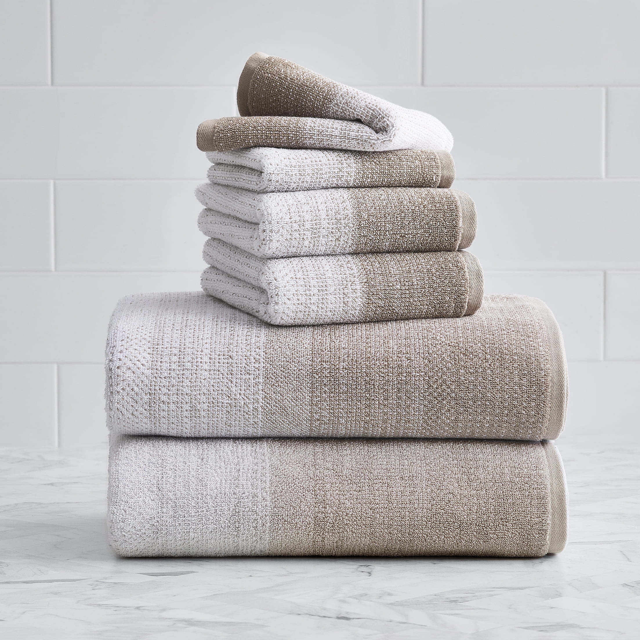Taupe Splash/Arctic White Heathered 6 Piece Bath Towel Set, Better Homes &  Gardens Thick and Plush Towel Collection 