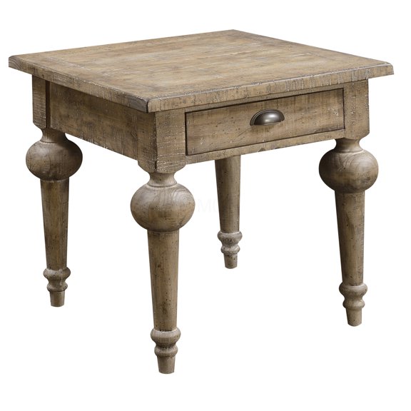 Taupe Square End Table, Solid Wood Side Table with Rustic Charm for Living Room, Bedroom, or Office