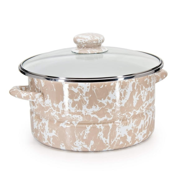 Taupe Swirl Pattern 6 qt Stock Pot Golden Rabbit Enamelware