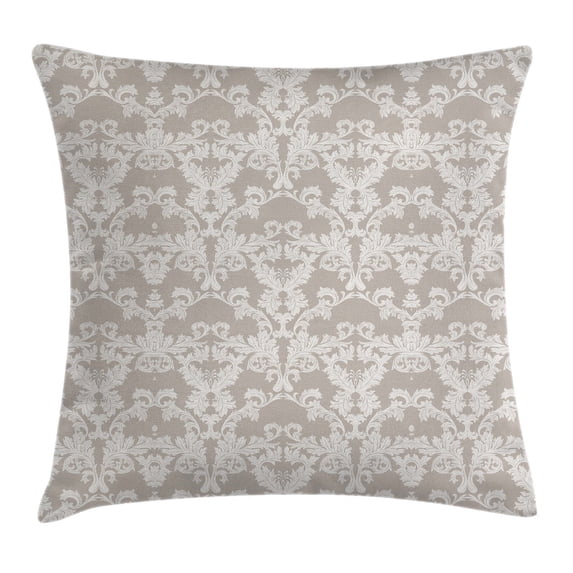 Taupe Throw Pillow Cushion Cover, Nature Garden Themed Pattern with Damask Imperial Tile Rococo Inspired Stylized, Decorative Square Accent Pillow Case, 24 X 24 Inches, Taupe and White, by Ambesonne