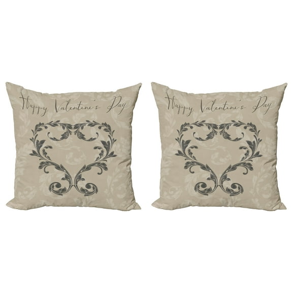 Ambesonne Victorian Throw Pillow Cover 2 Pack, Valentine's Day Taupe, 18", Taupe Tan