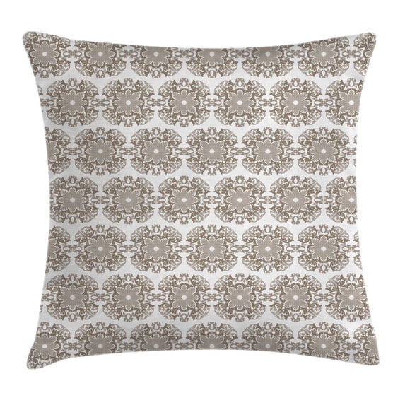 Taupe Throw Pillow Cushion Cover, Vintage Round Baroque Style Ornament Pattern Luxury Damask Decor Botany Garden Theme, Decorative Square Accent Pillow Case, 16 X 16 Inches, Taupe White, by Ambesonne