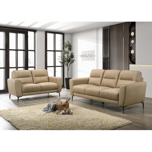 Taupe Top Grain Leather 2pc Sofa Set | Contemporary Comfort | Full Leather Couch