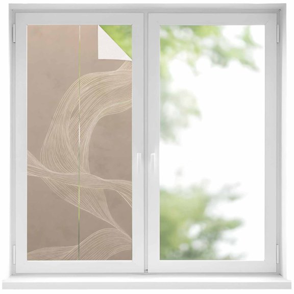 Taupe Waves Window Privacy Film Abstract Minimalist Flowing Sandy Lines Decorative Glass Window Film UV Blocking Static Cling Non-Adhesive Sticker Covering for Home Door 19.6 x 39.3 inches
