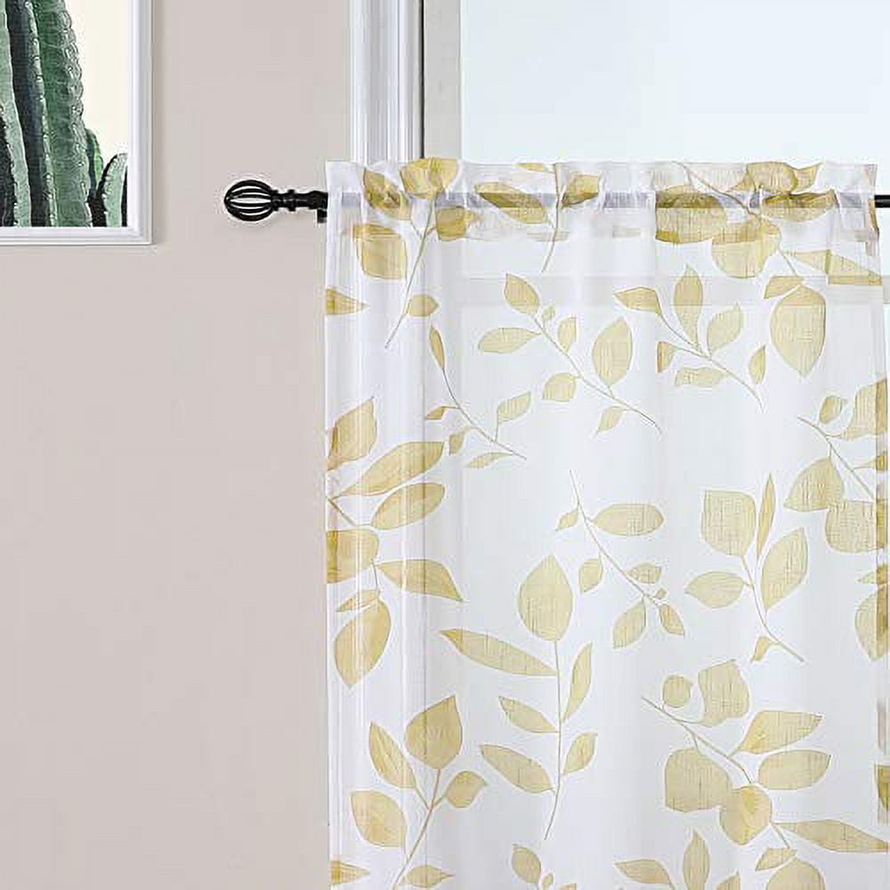Taupe and White Kitchen Window Curtain Tiers, Quatrefoil Leaves Pattern ...