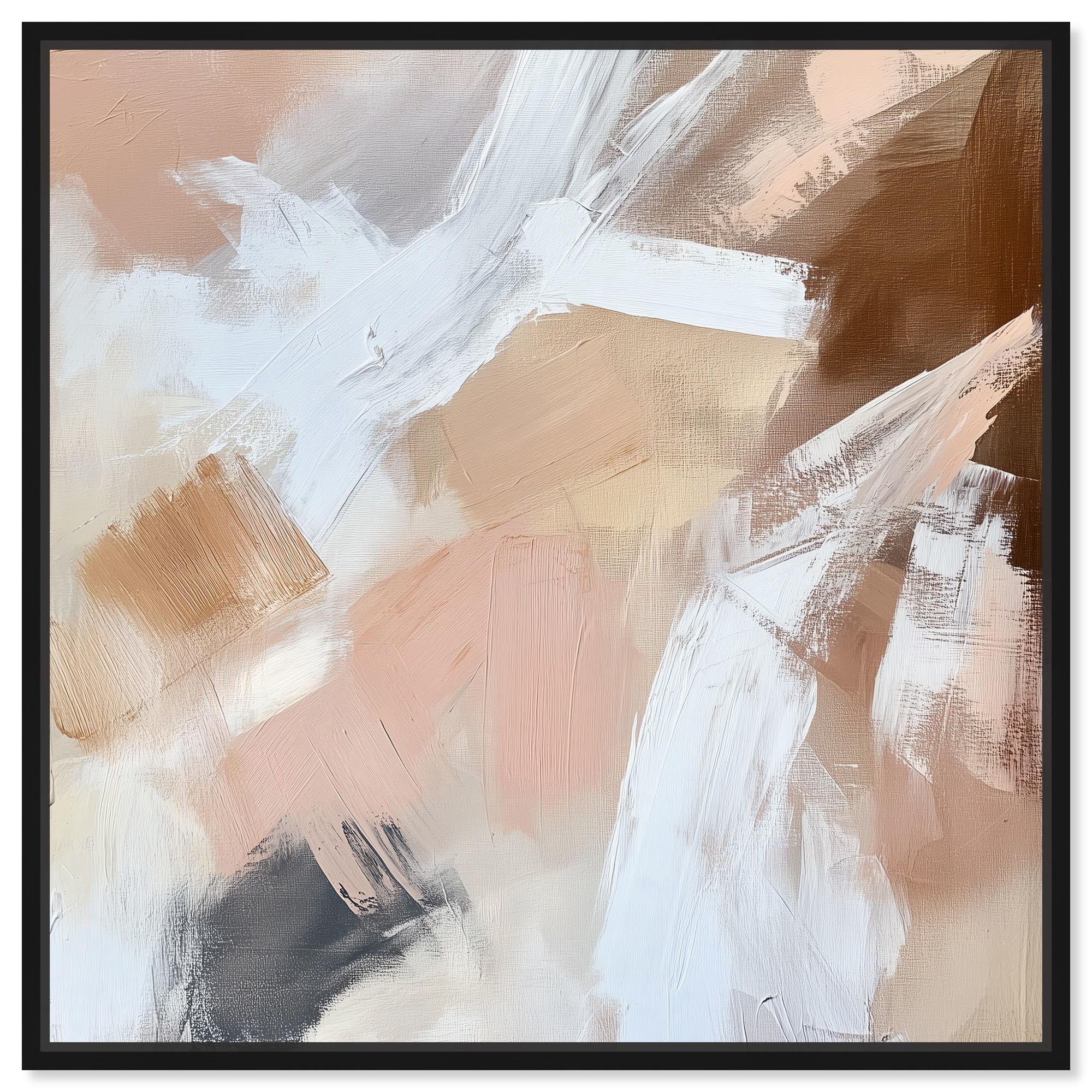 Taupe and Ash I Canvas Boho Minimalist by Art Remedy, Black Frame, 16 x 16
