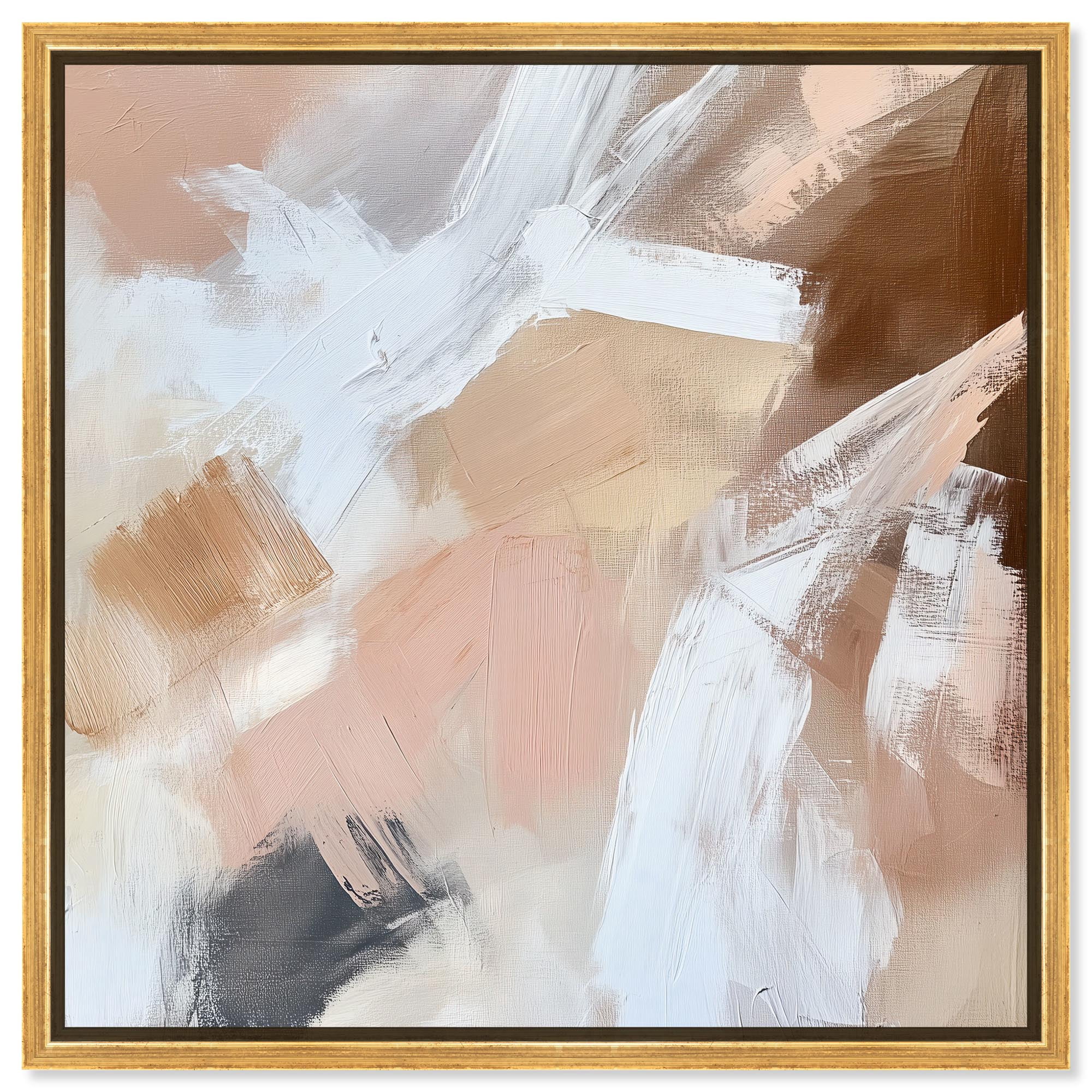 Taupe and Ash I Canvas Boho Minimalist by Art Remedy, Gold Frame, 30 x 30