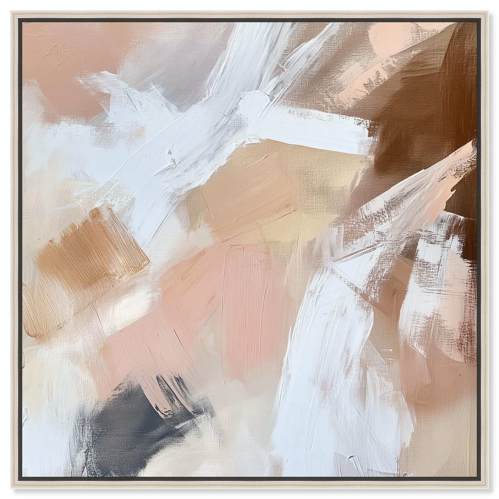 Taupe and Ash I Canvas Boho Minimalist by Art Remedy, Silver Frame, 16 x 16