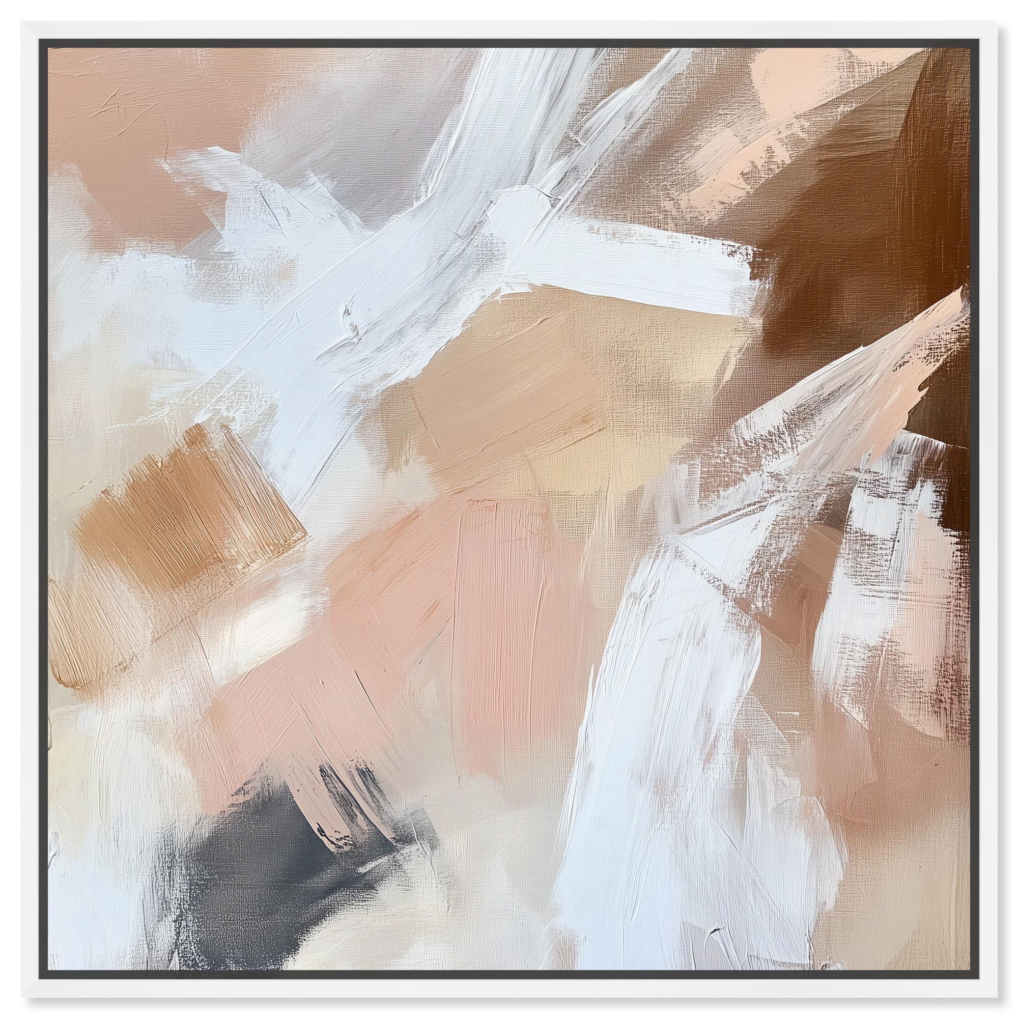 Taupe and Ash I Canvas Boho Minimalist by Art Remedy, White Frame, 12 x 12